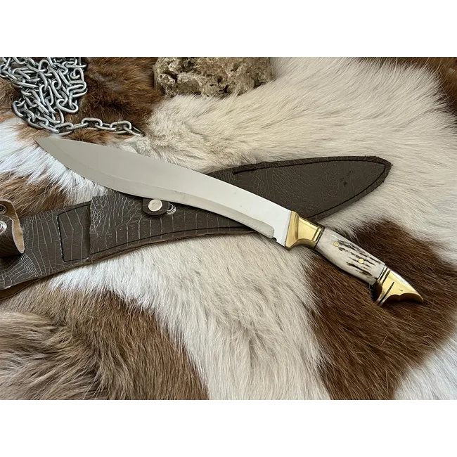 Kurt Başlı Büyük Kukri Sallama Bıçağı (Geyik Kabze)