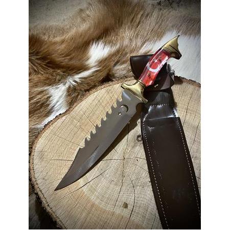 Türk Bayrağı İşlemeli Kurt Başlık Mika Kabze Avcı Kamp Bıçağı