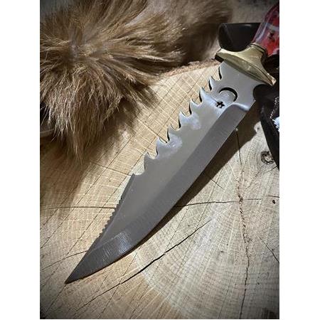 Türk Bayrağı İşlemeli Kurt Başlık Mika Kabze Avcı Kamp Bıçağı