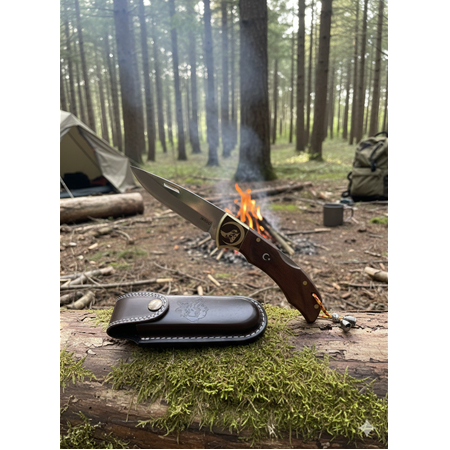 El Yapımı N690 3 Hilal Kurt İşlemeli Kamp Çakısı