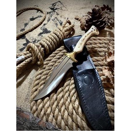 El Yapımı Prinç Örgülü Geyik Boynuz Kamp Bıçağı