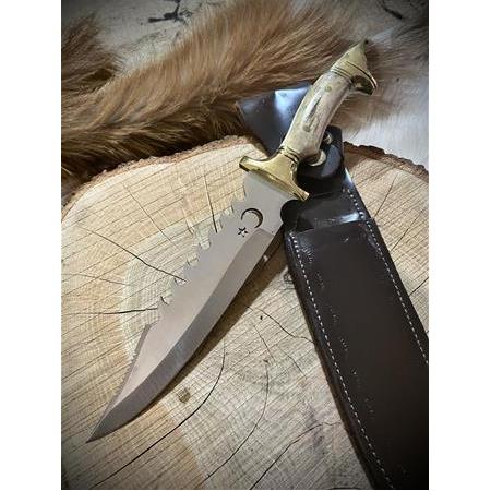 El Yapımı Prinç Örgülü Kurt Başlık Avcı Kamp Bıçağı