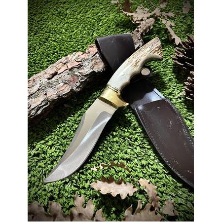 El Yapımı Prinç Örgülü Geyik Boynuz Kamp Bıçağı (0286)