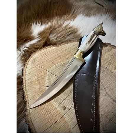 El Yapımı Prinç Örgülü Kurt Başlı Bel Bıçağı